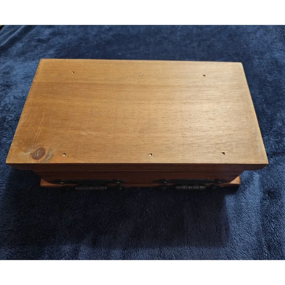 Vintage Handmade Wooden Mom Jewelry Box Carved Wood Keepsake Chest Red Lining